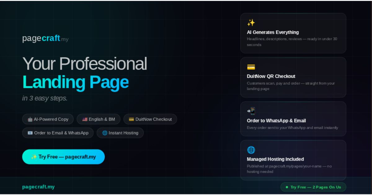 PageCraft — AI landing-page builder dashboard
